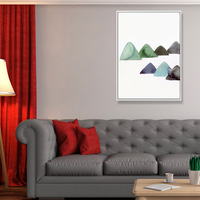 Cute Mountains Drawing Wall Art Asian Textured Canvas Print in White for Dining Room