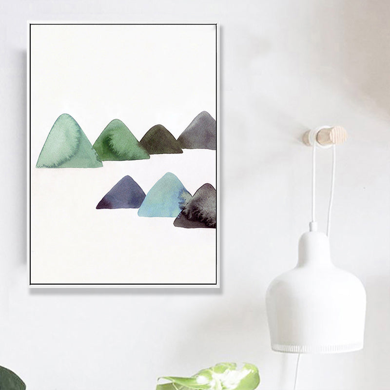 Cute Mountains Drawing Wall Art Asian Textured Canvas Print in White for Dining Room