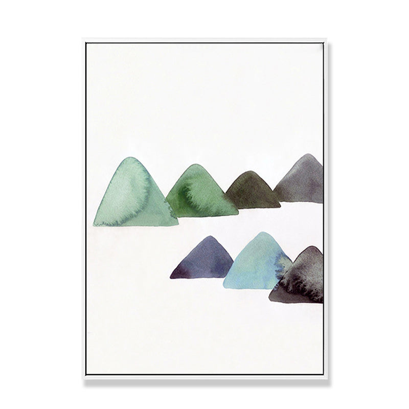 Cute Mountains Drawing Wall Art Asian Textured Canvas Print in White for Dining Room