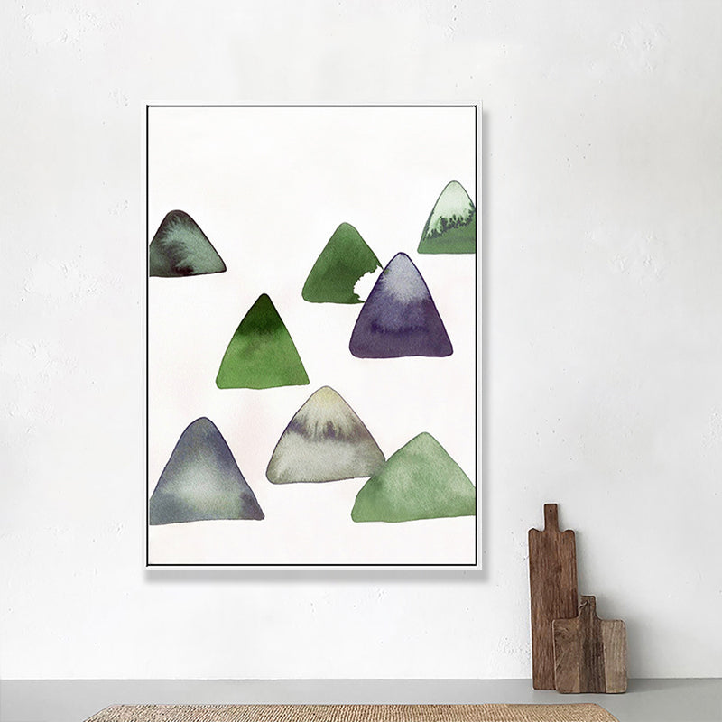 Cute Mountains Drawing Wall Art Asian Textured Canvas Print in White for Dining Room