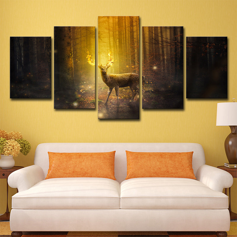 Brown Fall Forest Deer Canvas Multi-Piece Wall Art for House Interior Decor