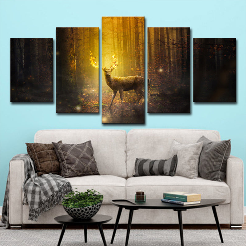 Brown Fall Forest Deer Canvas Multi-Piece Wall Art for House Interior Decor