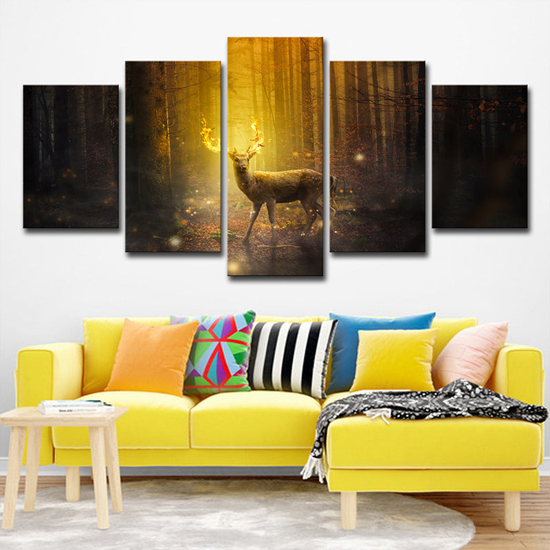 Brown Fall Forest Deer Canvas Multi-Piece Wall Art for House Interior Decor