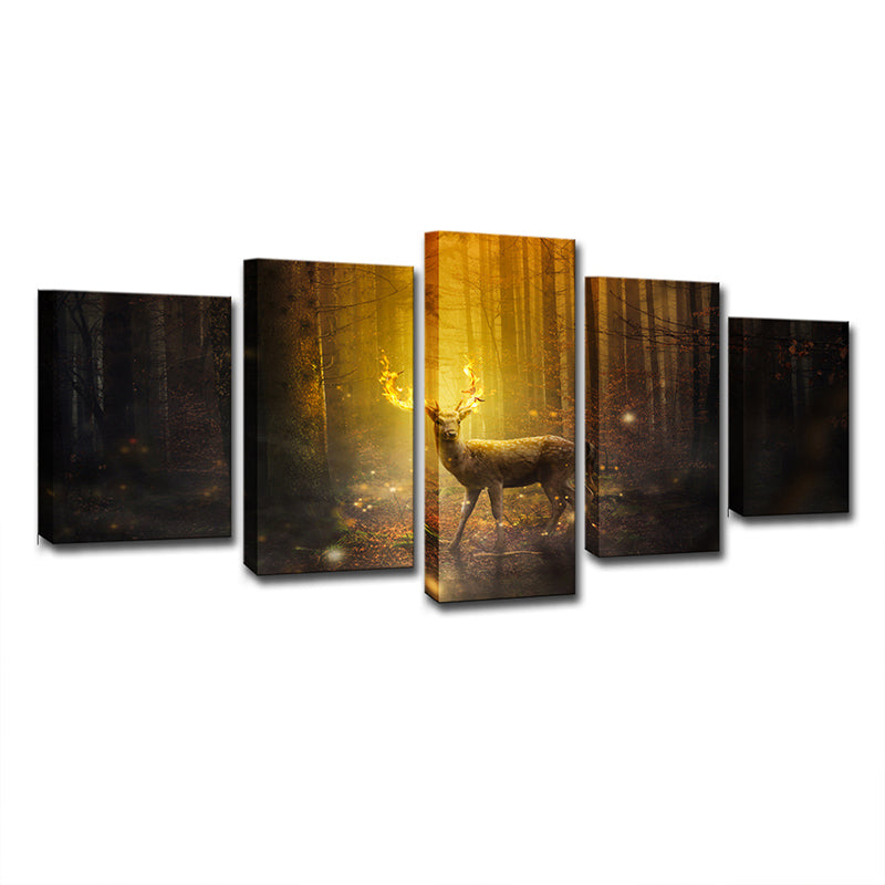 Brown Fall Forest Deer Canvas Multi-Piece Wall Art for House Interior Decor