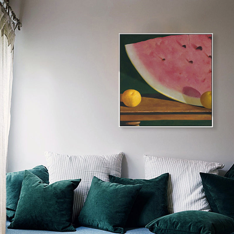 Watermelon and Orange Wall Art Contemporary Textured Canvas Print in Pink for Living Room