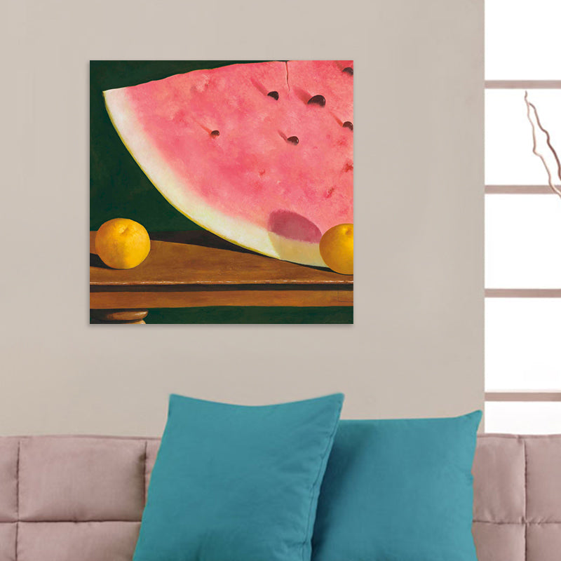 Watermelon and Orange Wall Art Contemporary Textured Canvas Print in Pink for Living Room