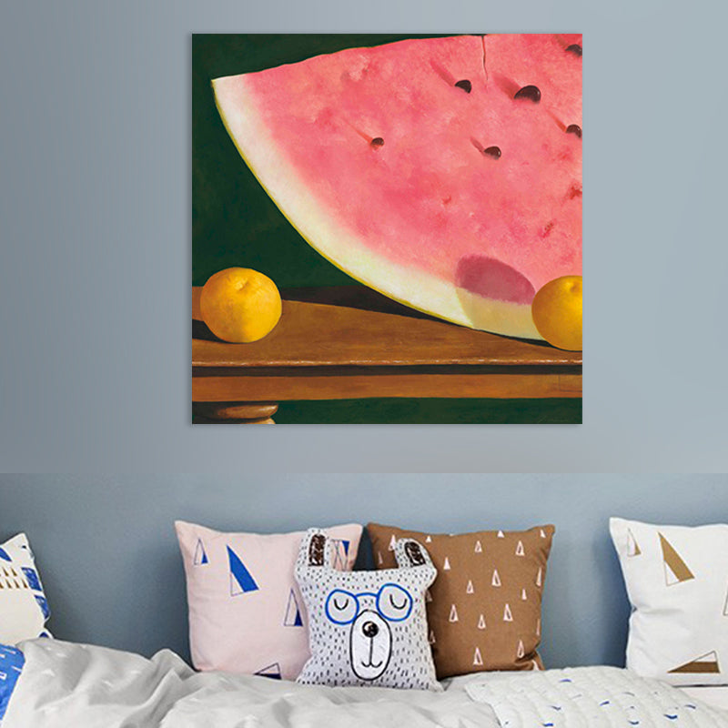 Watermelon and Orange Wall Art Contemporary Textured Canvas Print in Pink for Living Room