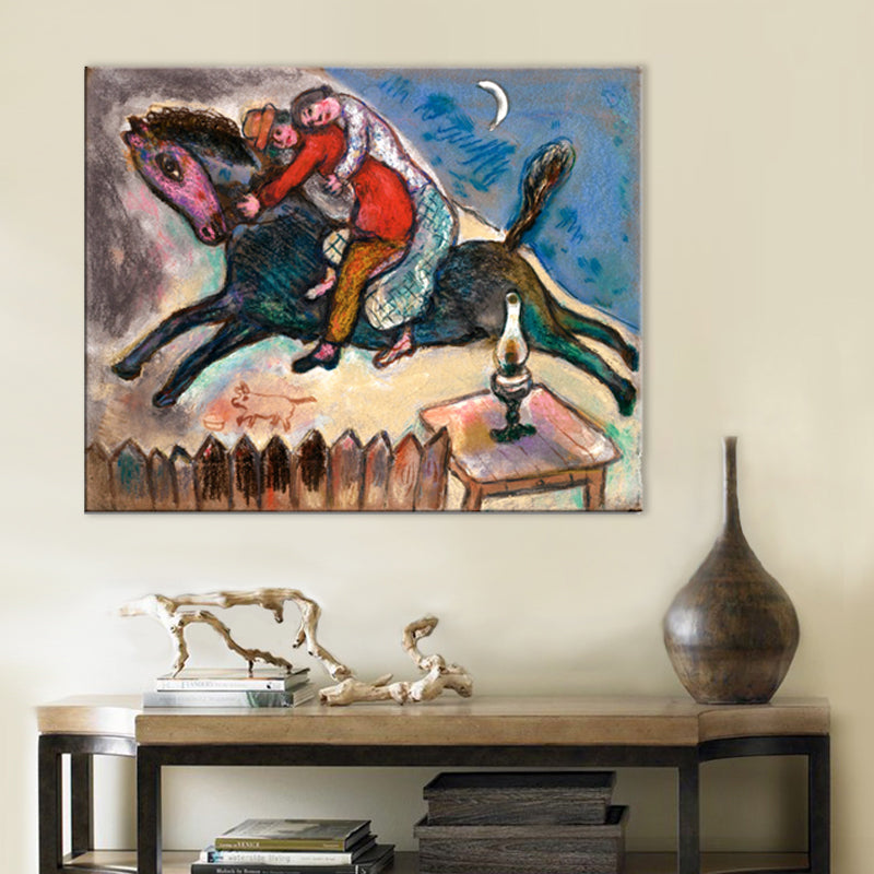 Couple on Horseback Wall Art Brown Canvas Painting Textured for Living Room, Multiple Sizes