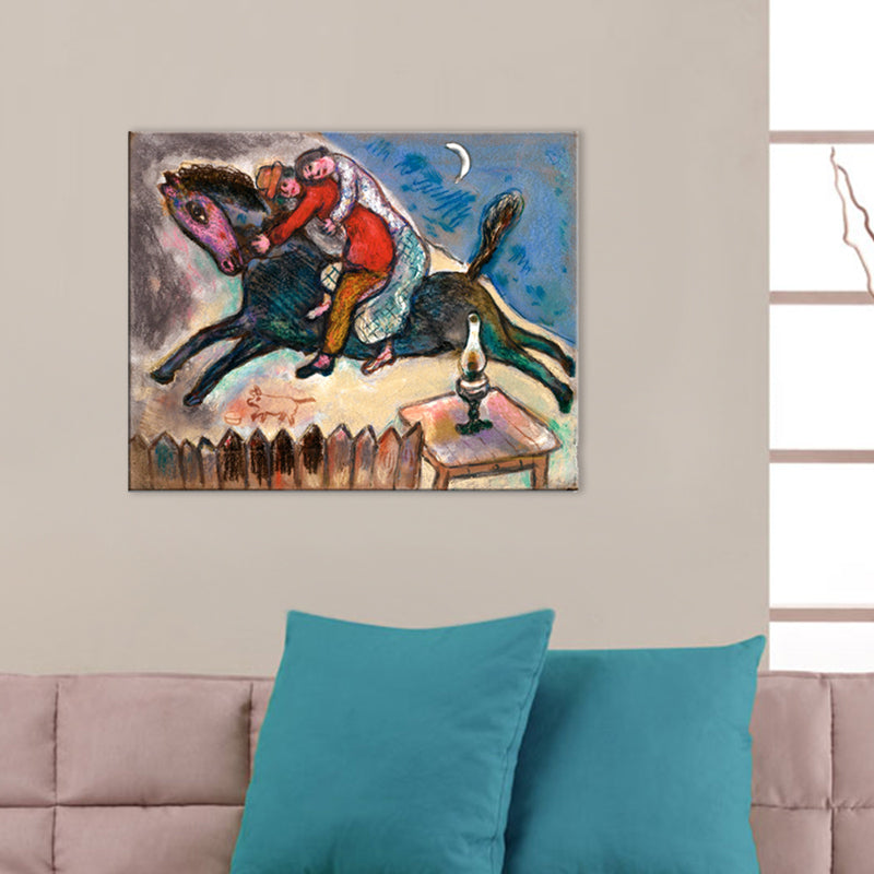 Couple on Horseback Wall Art Brown Canvas Painting Textured for Living Room, Multiple Sizes