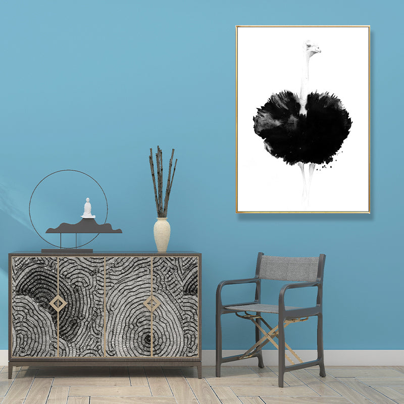 Modern Style Ostrich Painting Canvas Textured White Wall Art Decor for Guest Room