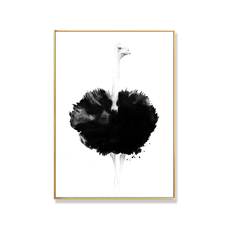 Modern Style Ostrich Painting Canvas Textured White Wall Art Decor for Guest Room