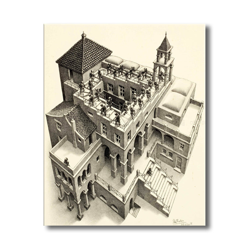 Pencil Drawing 3D Castle Canvas Print Contemporary Textured Wall Art Decor in Grey