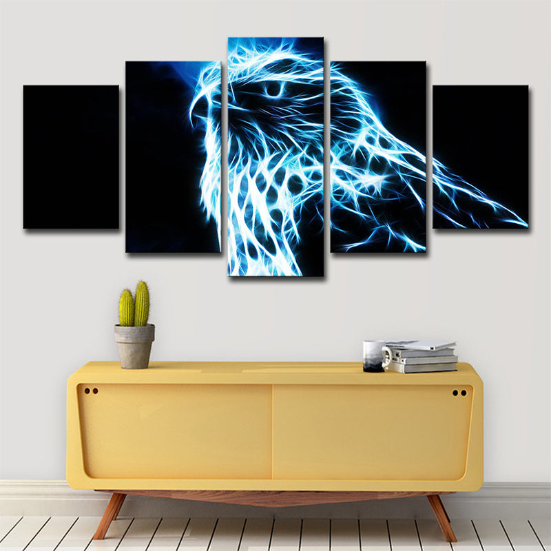 Eagle Canvas Wall Art Living Room Animal Wall Decor in Blue on Black, Multi-Piece