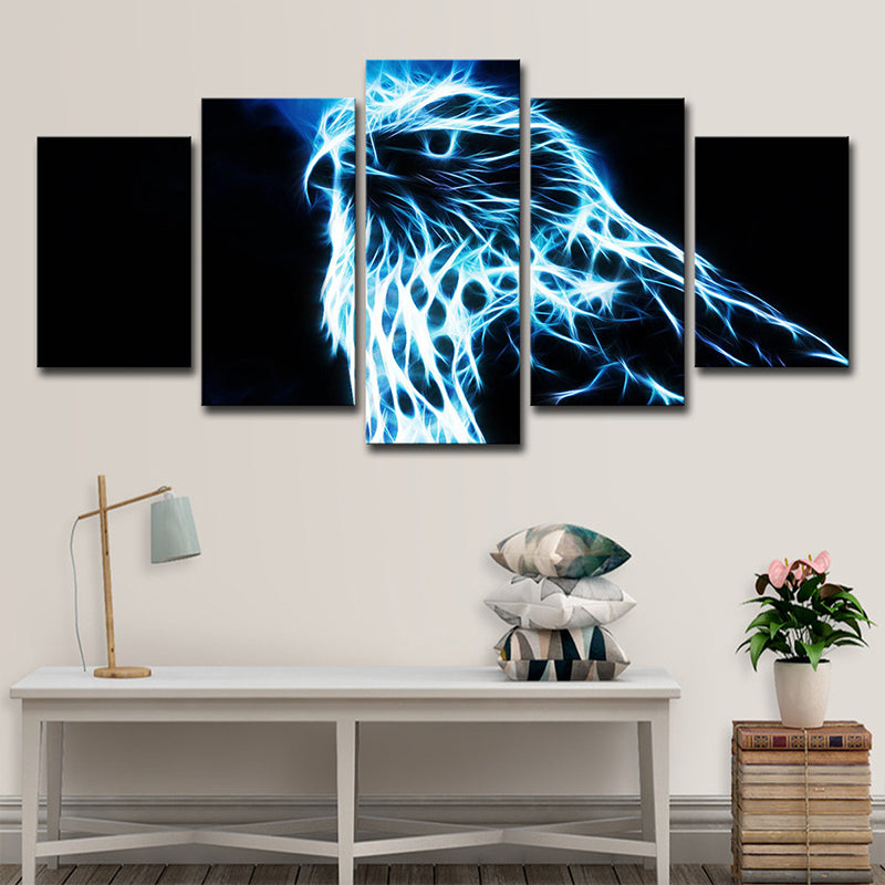 Eagle Canvas Wall Art Living Room Animal Wall Decor in Blue on Black, Multi-Piece