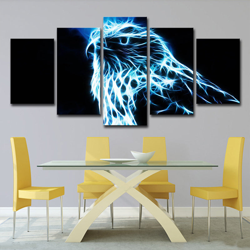 Eagle Canvas Wall Art Living Room Animal Wall Decor in Blue on Black, Multi-Piece