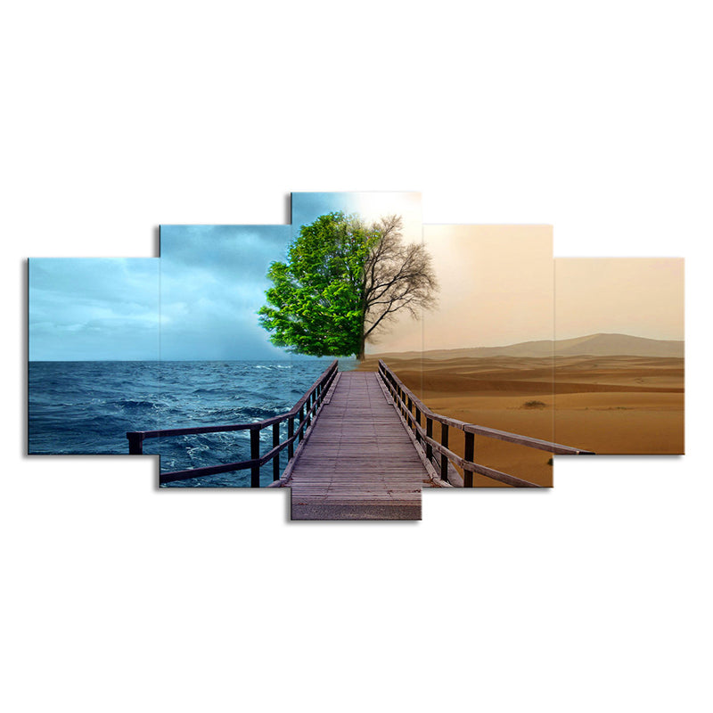 Modern Split Scenery Canvas Print Black Ocean and Desert Landscape Wall Art for Home