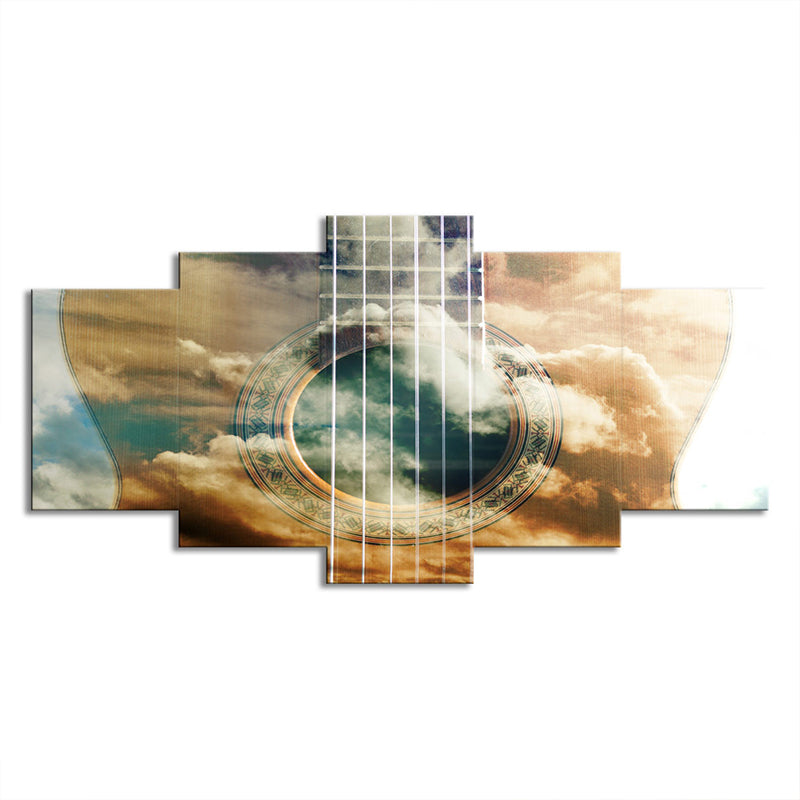 Yellow Guitar Wall Art Cloudy Sky Patterned Modern Multi-Piece Canvas Print