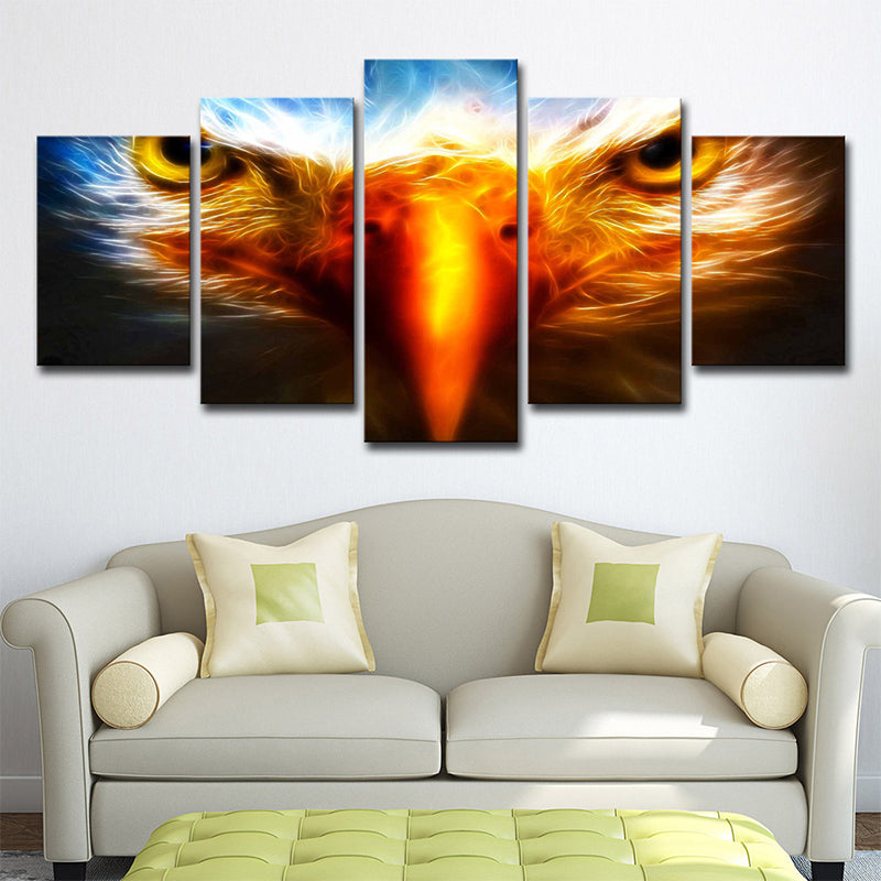 Eagle Close-Up View Art Print Yellow-Blue Modern Wall Decoration for Living Room