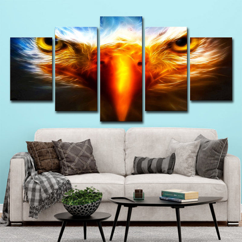 Eagle Close-Up View Art Print Yellow-Blue Modern Wall Decoration for Living Room