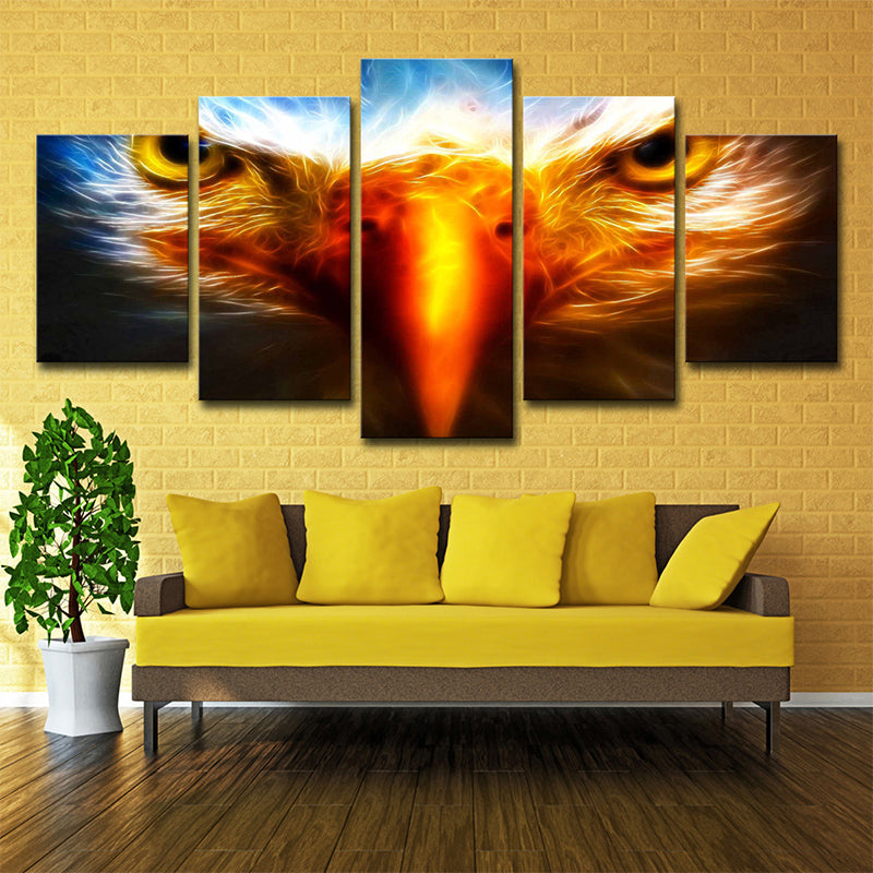 Eagle Close-Up View Art Print Yellow-Blue Modern Wall Decoration for Living Room