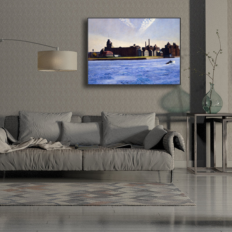 Europe Village Landscape Canvas Art Textured Rustic Living Room Wall Decor in Soft Color