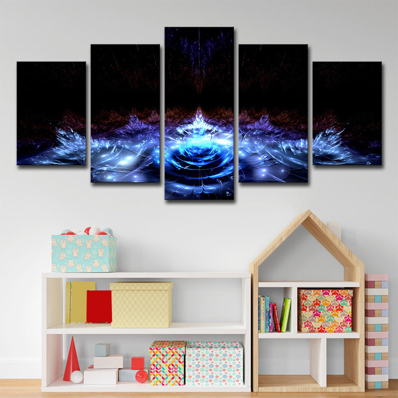 Water Lilies Canvas Wall Art Black and Blue Modern Style Wall Decor for Living Room