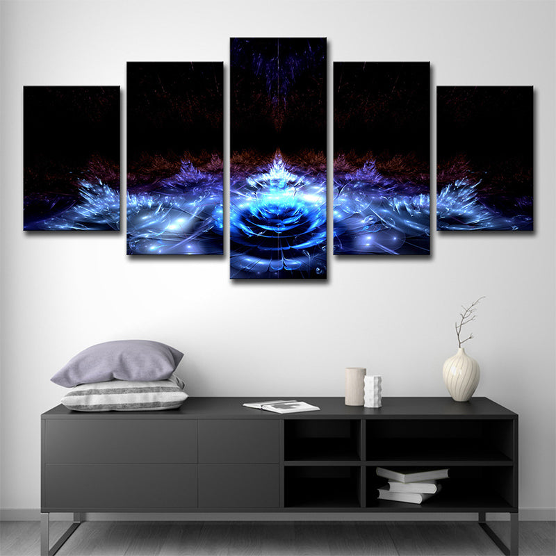 Water Lilies Canvas Wall Art Black and Blue Modern Style Wall Decor for Living Room