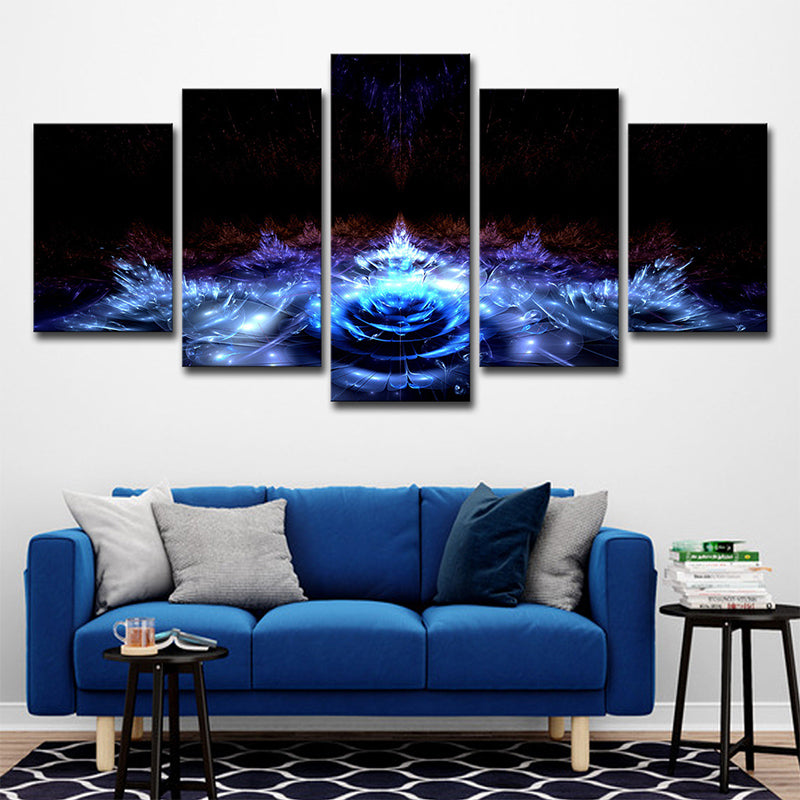 Water Lilies Canvas Wall Art Black and Blue Modern Style Wall Decor for Living Room