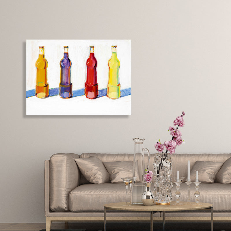 Beverage Bottles Wall Decor in Yellow Traditional Style Painting for Living Room