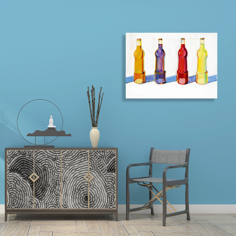 Beverage Bottles Wall Decor in Yellow Traditional Style Painting for Living Room