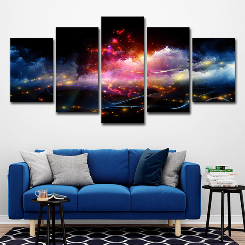 Luminous City View Canvas Print Living Room Cloudy Night Scene Wall Art in Black