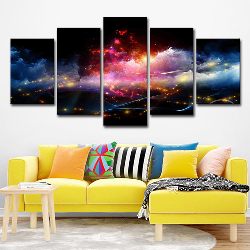 Luminous City View Canvas Print Living Room Cloudy Night Scene Wall Art in Black