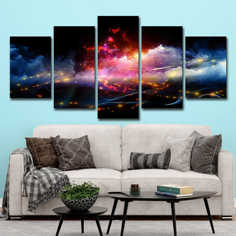 Luminous City View Canvas Print Living Room Cloudy Night Scene Wall Art in Black