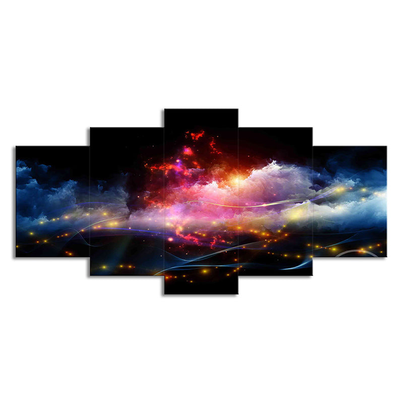 Luminous City View Canvas Print Living Room Cloudy Night Scene Wall Art in Black