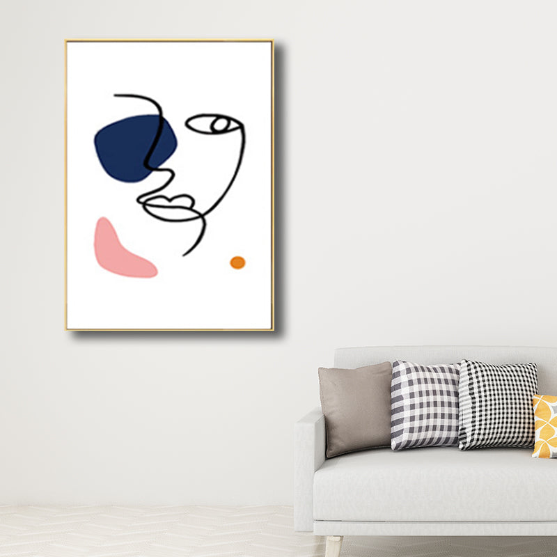 Pastel Girl Face Drawing Canvas Textured Minimalistic Wall Art Decor for Living Room