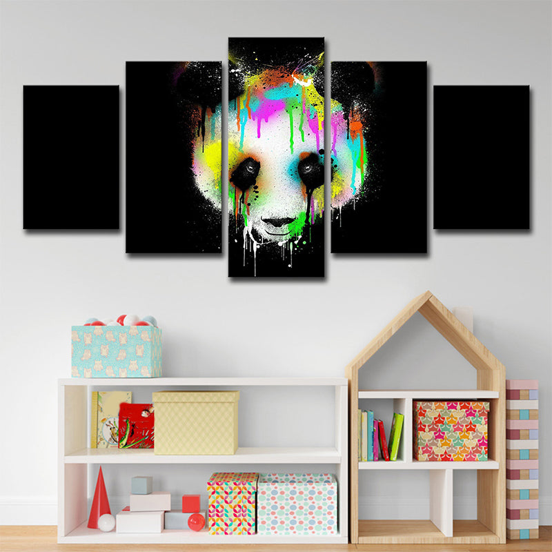 Digital-Print Melting Panda Canvas Wall Art for Childrens Bedroom, Black and White