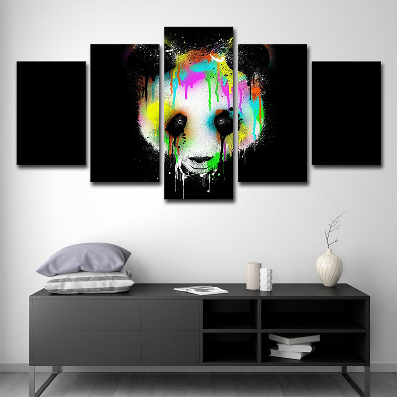 Digital-Print Melting Panda Canvas Wall Art for Childrens Bedroom, Black and White