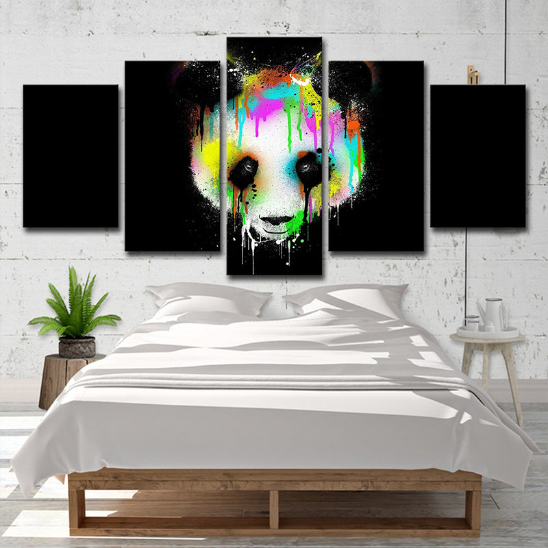 Digital-Print Melting Panda Canvas Wall Art for Childrens Bedroom, Black and White