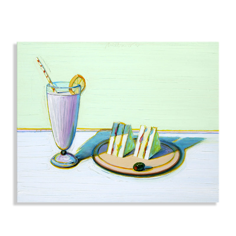 Beverage and Cakes Painting Traditional Style Canvas Textured Wall Decor in Green