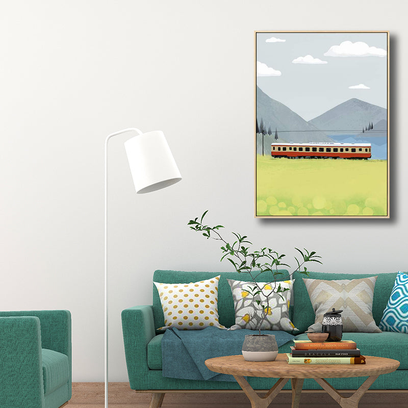 Railroad Train Scenery Art Country Style Canvas Textured Wall Decor in Light Color