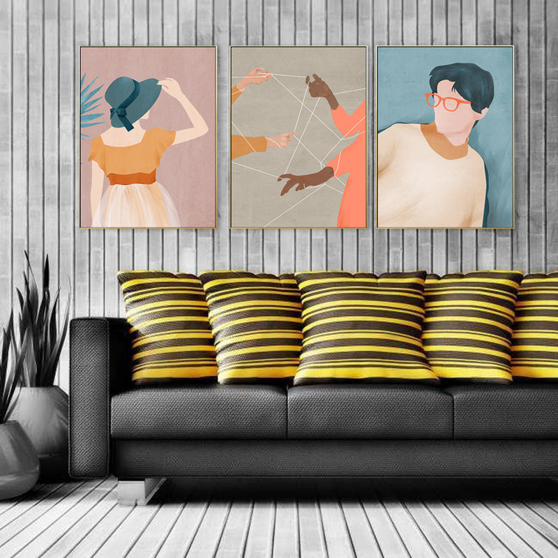 Nordic Figure Drawing Wall Art Pastel Color Textured Canvas Print for Teens Bedroom