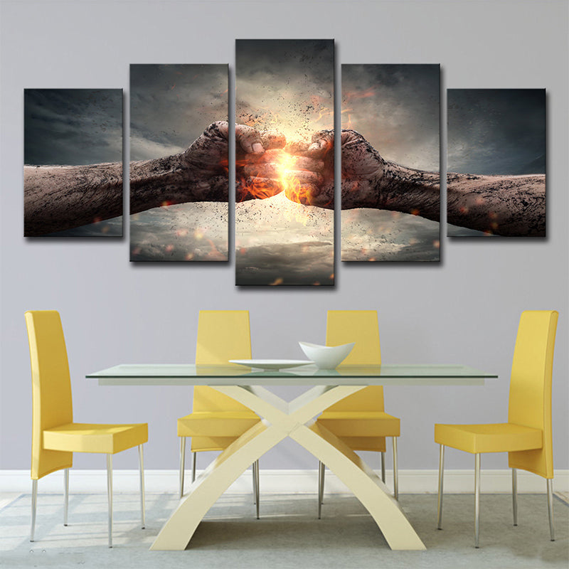 Contemporary Fists Print Wall Art Brown and Gold Multi-Piece Canvas for Dining Room