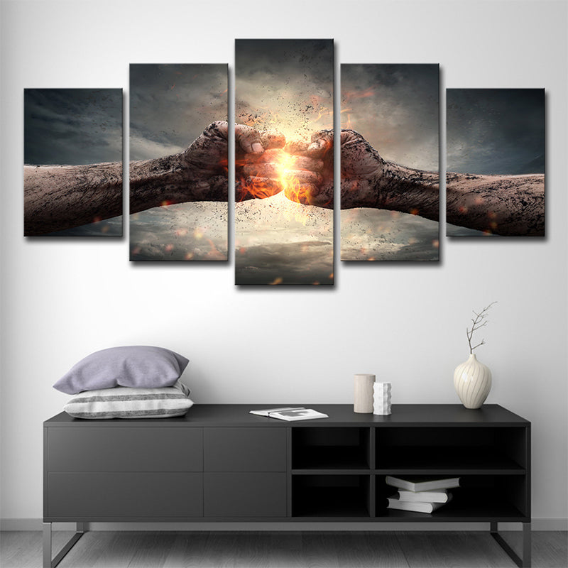 Contemporary Fists Print Wall Art Brown and Gold Multi-Piece Canvas for Dining Room