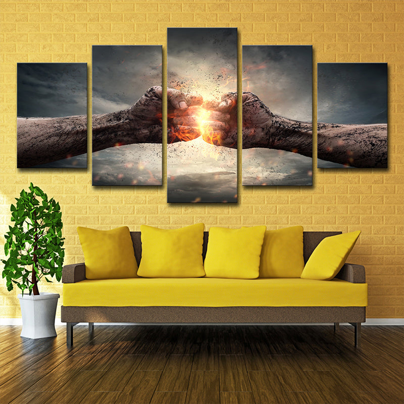 Contemporary Fists Print Wall Art Brown and Gold Multi-Piece Canvas for Dining Room