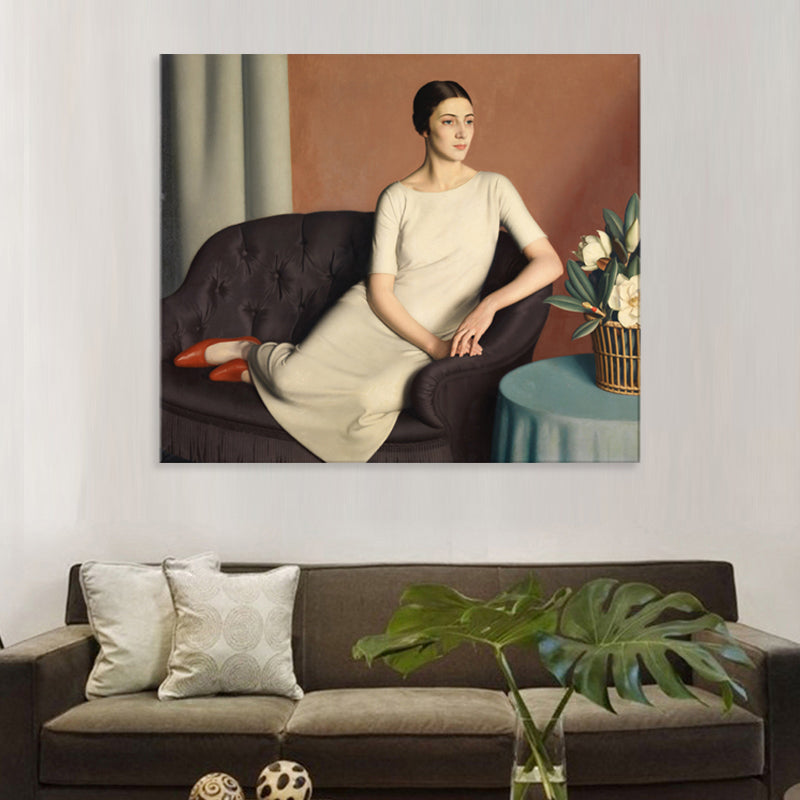 Woman's Portrait Wall Decor Textured Traditional Living Room Canvas Print in White