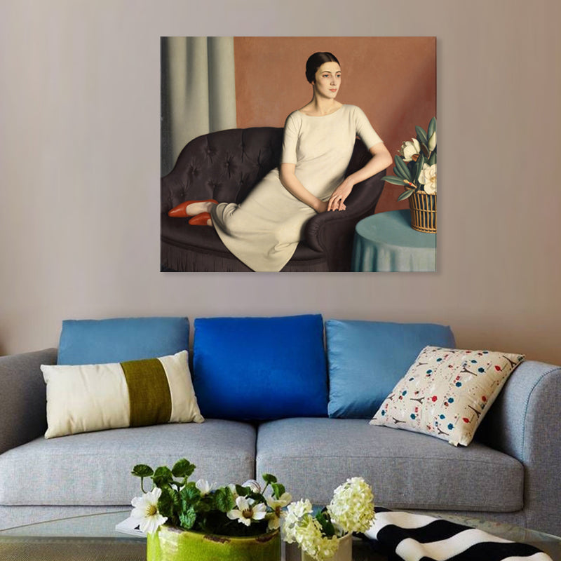 Woman's Portrait Wall Decor Textured Traditional Living Room Canvas Print in White