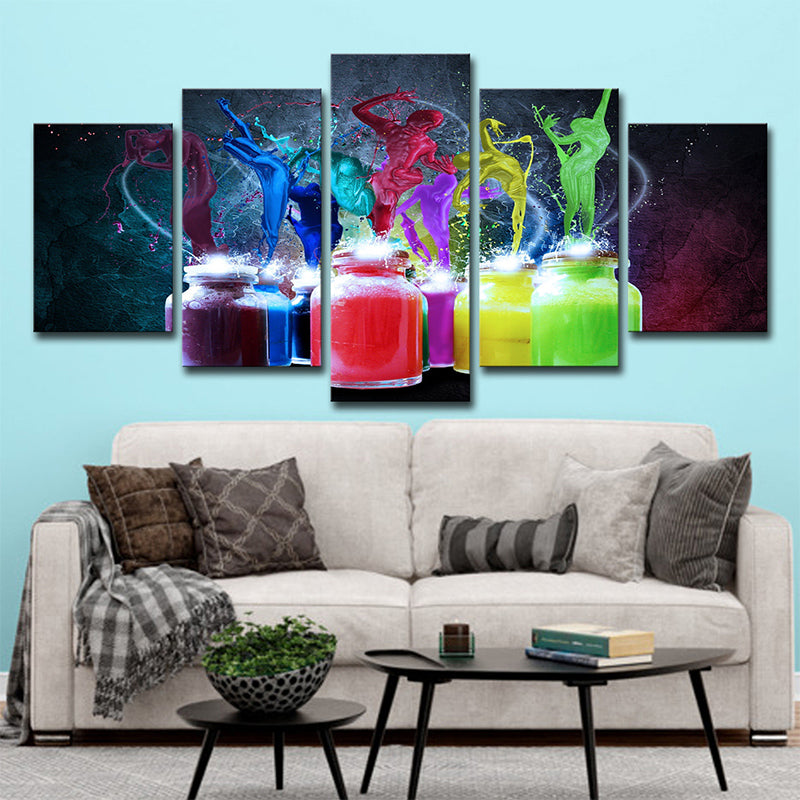 Modern Creative Dance Canvas Art Blue and Red Paint Boxes Wall Decor for Living Room