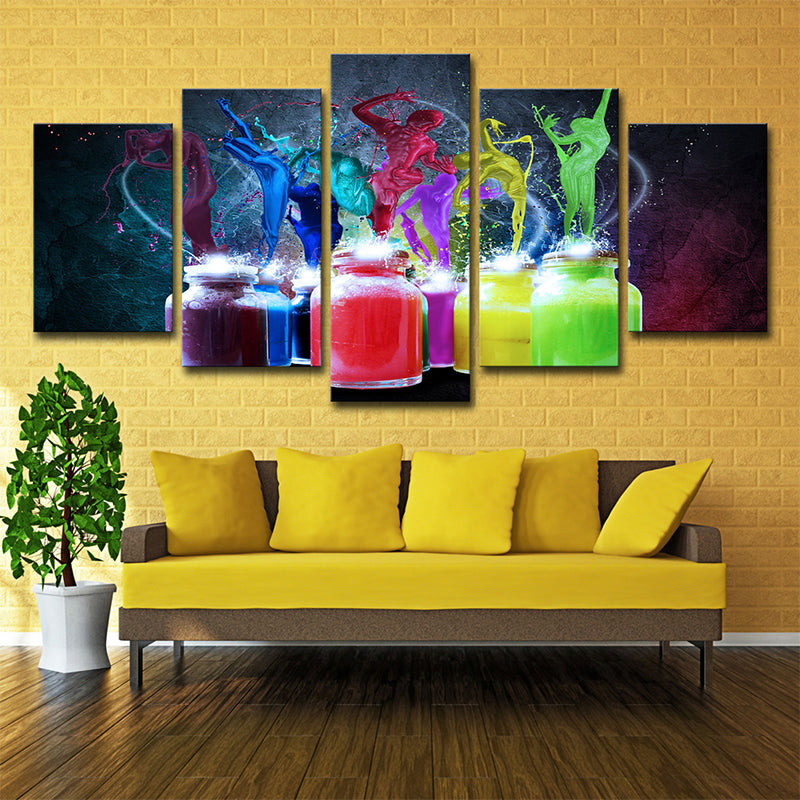 Modern Creative Dance Canvas Art Blue and Red Paint Boxes Wall Decor for Living Room