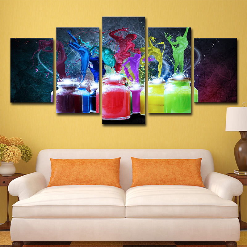 Modern Creative Dance Canvas Art Blue and Red Paint Boxes Wall Decor for Living Room