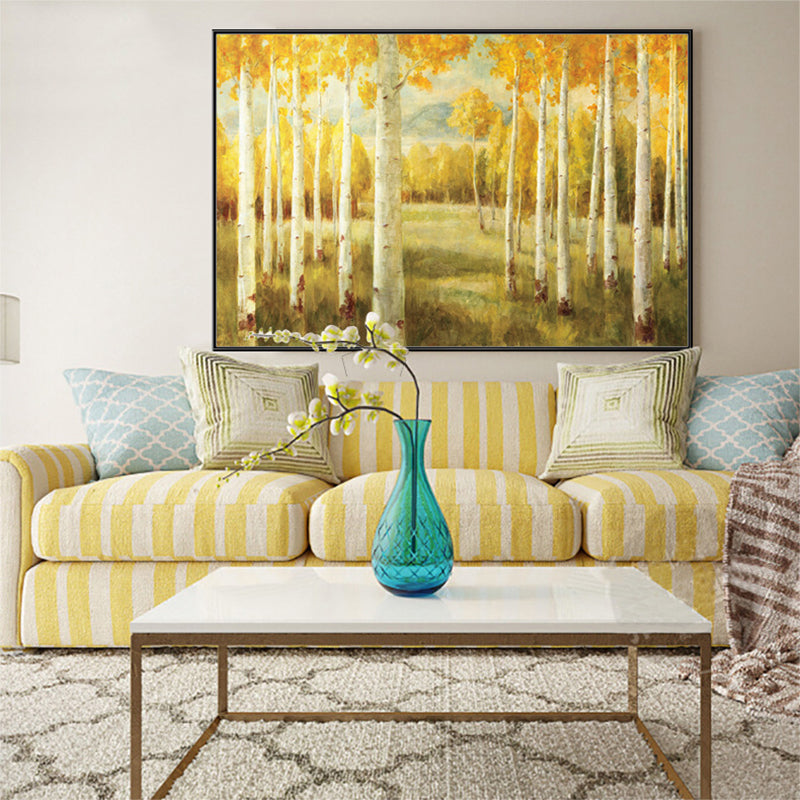 Farmhouse Forest Drawing Wall Decor Pastel Color Living Room Canvas Wall Art, Texture